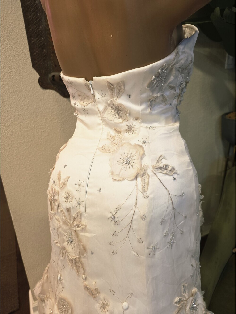 Watters Brides Wedding Dress 6 Silk Organza Strapless Floral A Line Gown 02001B - Picture 9 of 15